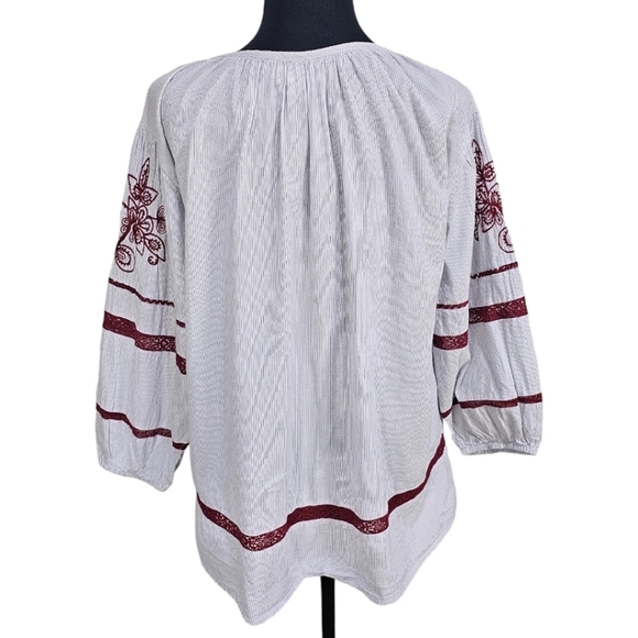 Velvet By Graham & Spencer Boho Cotton Embroidered Beaded Striped Peasant Top M - Picture 5 of 16